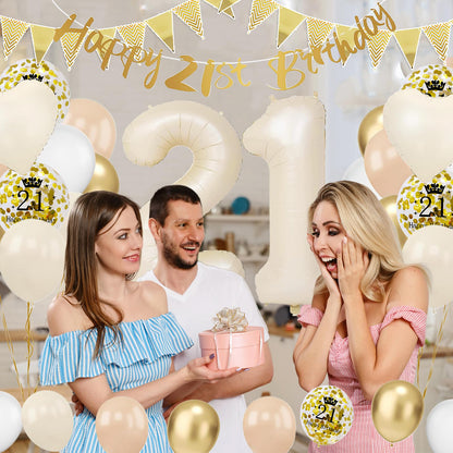 VUCDXOP Set de decorare baloane pentru petrecere 12 ani bej cu banner și decorațiuni tort