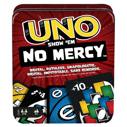 Mattel Games UNO No Mercy Joc de cărți cu reguli speciale și pedepse dure pentru copii și adulți