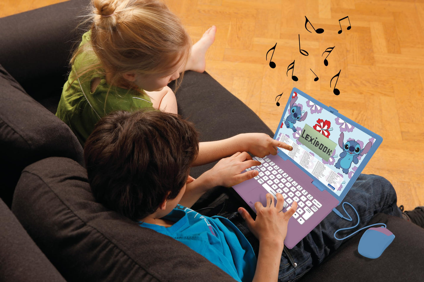 Lexibook, Disney Stitch, Computer educativ bilingv Italian/Englez, Jucărie pentru copii cu 124 activități și jocuri de limbă, scriere, matematică, logică, muzică.
