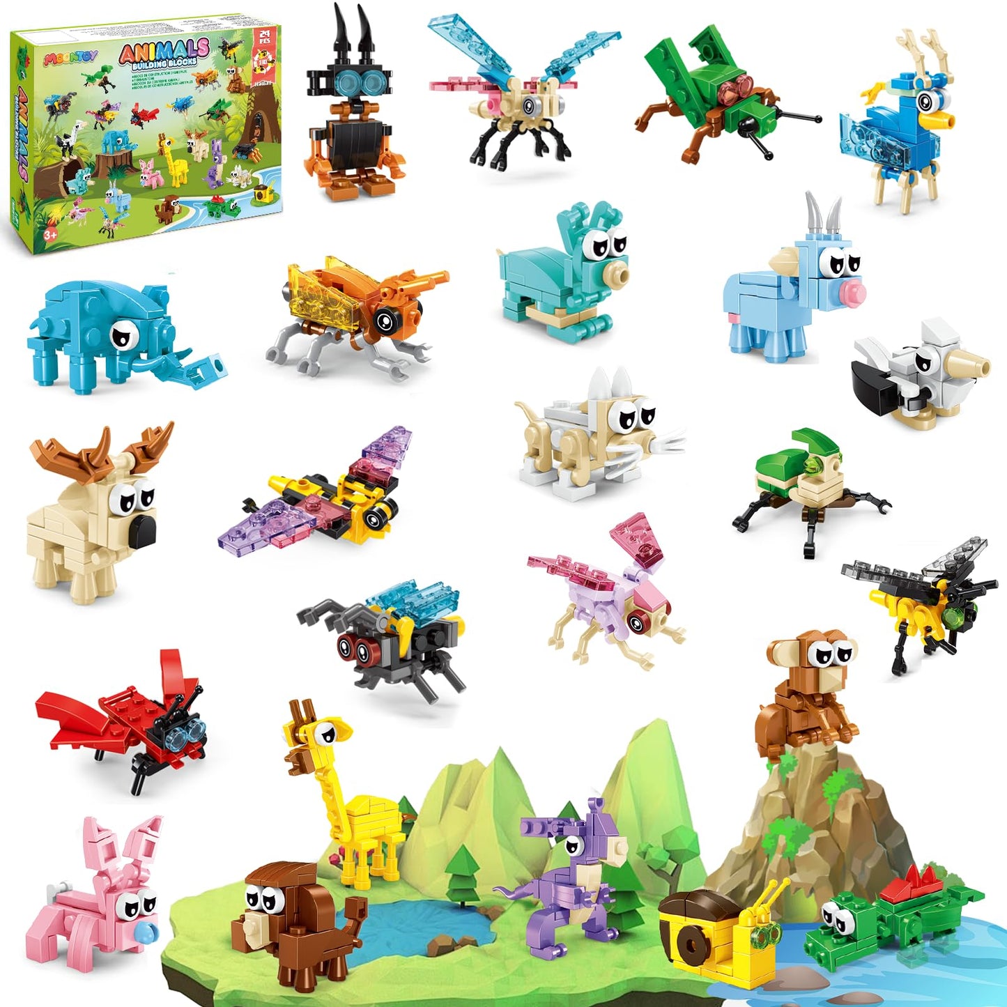 MOONTOY Set constructie animale 3-in-1, 24 piese