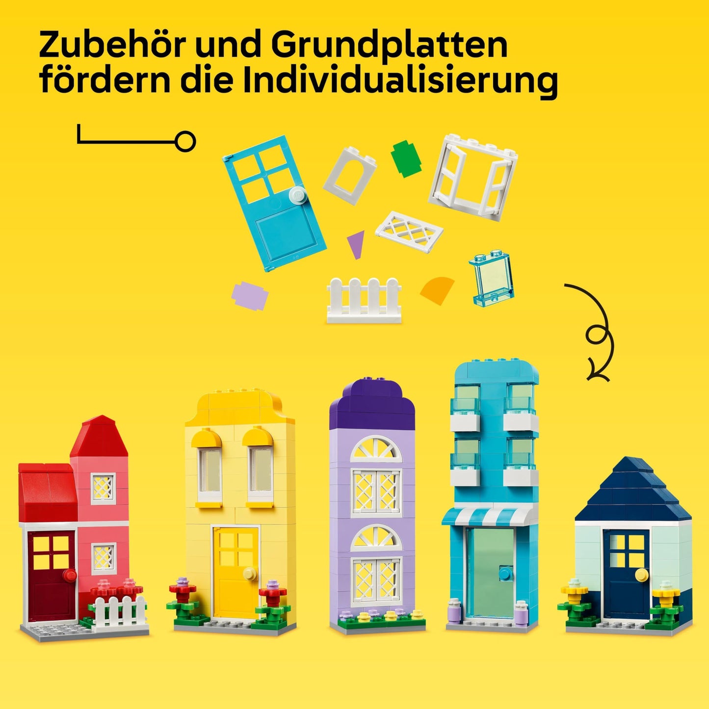 LEGO Classic Case Creative, Set de Piese pentru Copii, Jucărie de Construcție cu 850 de Piese, Jucărie pentru Construirea Caselor cu Accesorii, Cadou pentru Băieți și Fete de la 4 Ani 11035