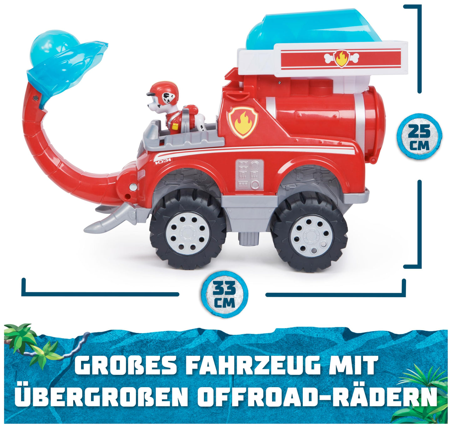 PAW Patrol Jungle Pups - Vehicul mare cu elefant și apă (vehicul deluxe) și figurina Marshall Hero Pups, jucărie pentru copii de la 3 ani