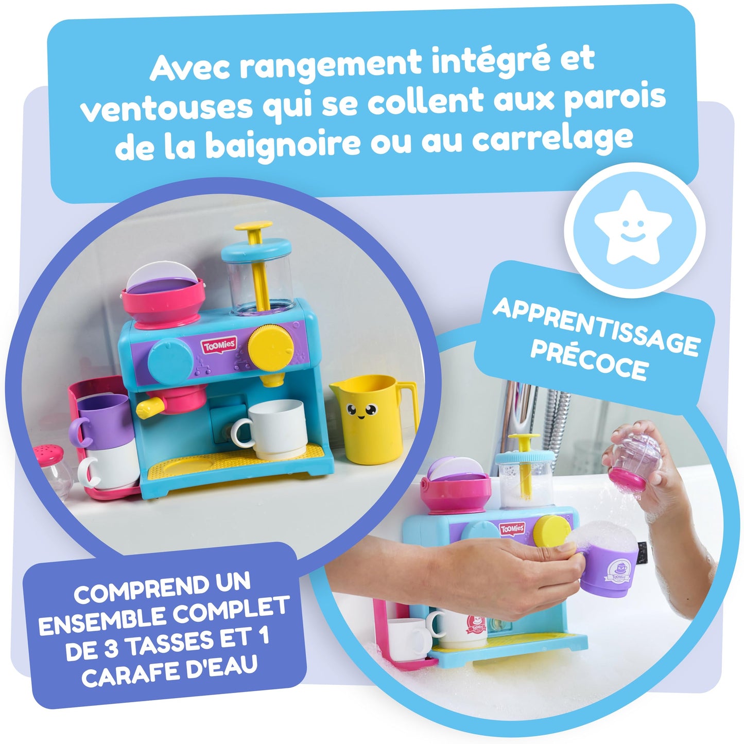 Tomy Toomies Toomies Set de joacă pentru baie Barista cu 3 căni, 1 ulcior, 1 shaker pentru copii de la 18 luni
