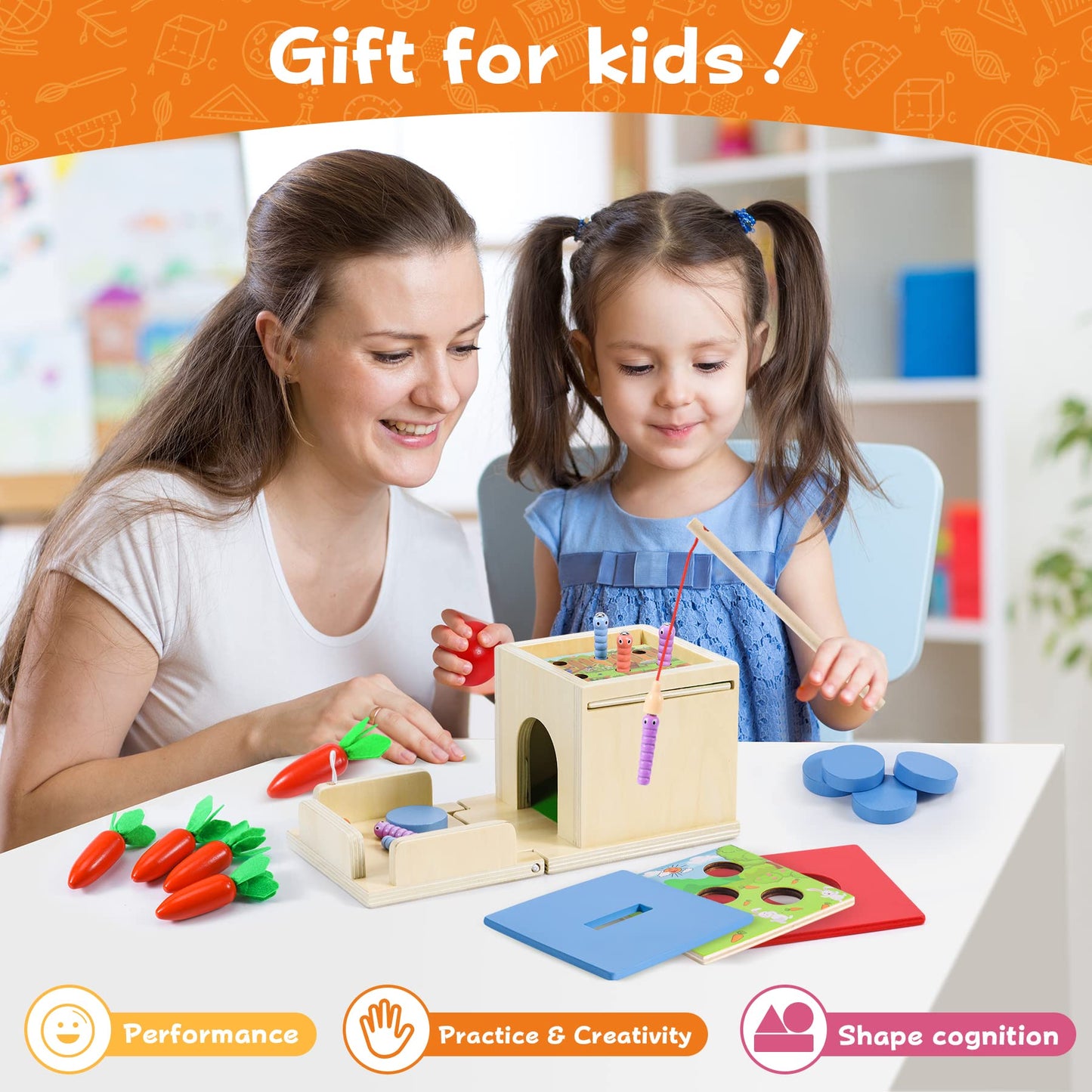 Cooljoy Jucărie Montessori 4 în 1 Cules Morcovi, 1+ ani