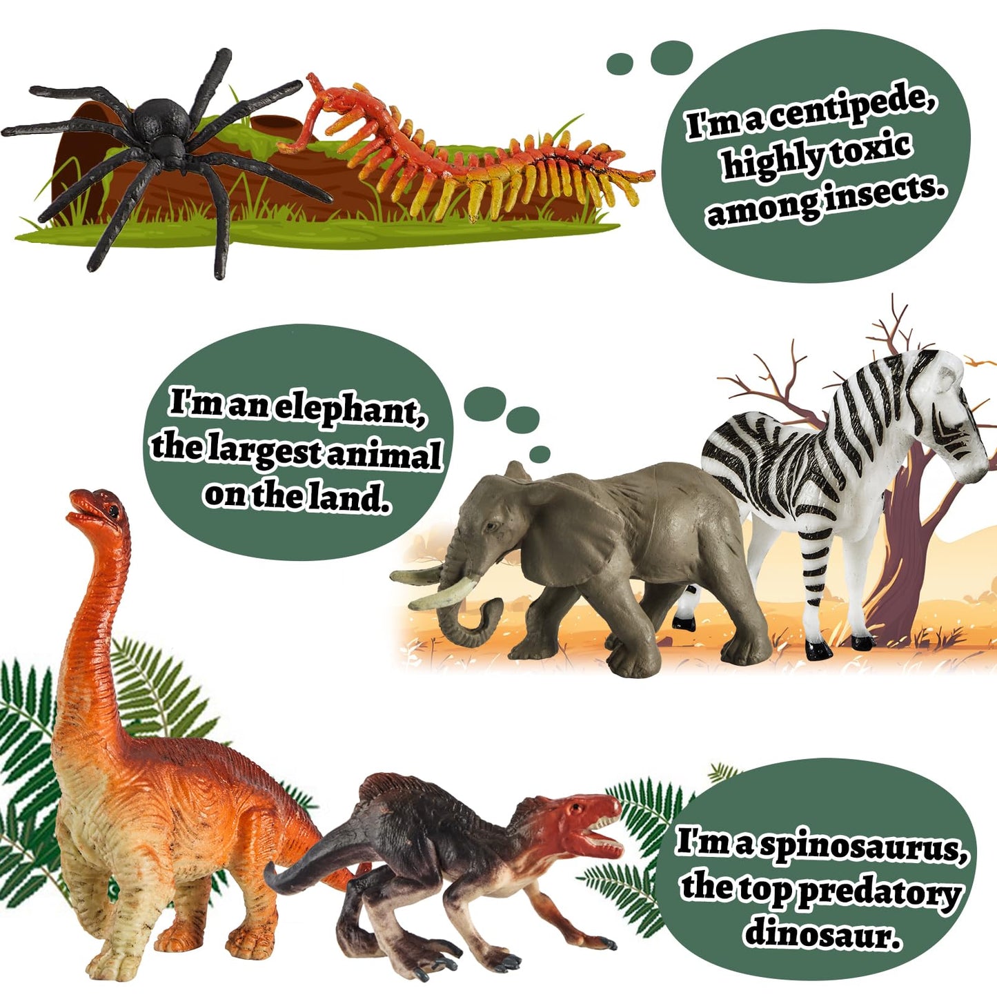 TOEY PLAY Set 36 Figurine Animale, Dinozauri, Insecte