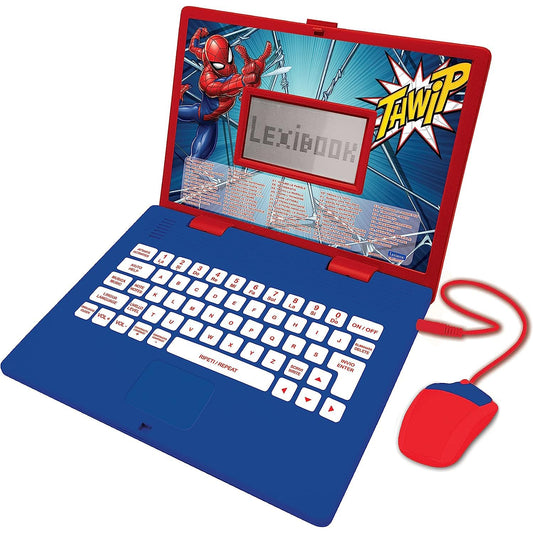 Lexibook Spider-Man Laptop educațional bilingv italiană-engleză jucărie cu 124 activități de învățare, joc și muzică 2+ ani (albastru/roșu)
