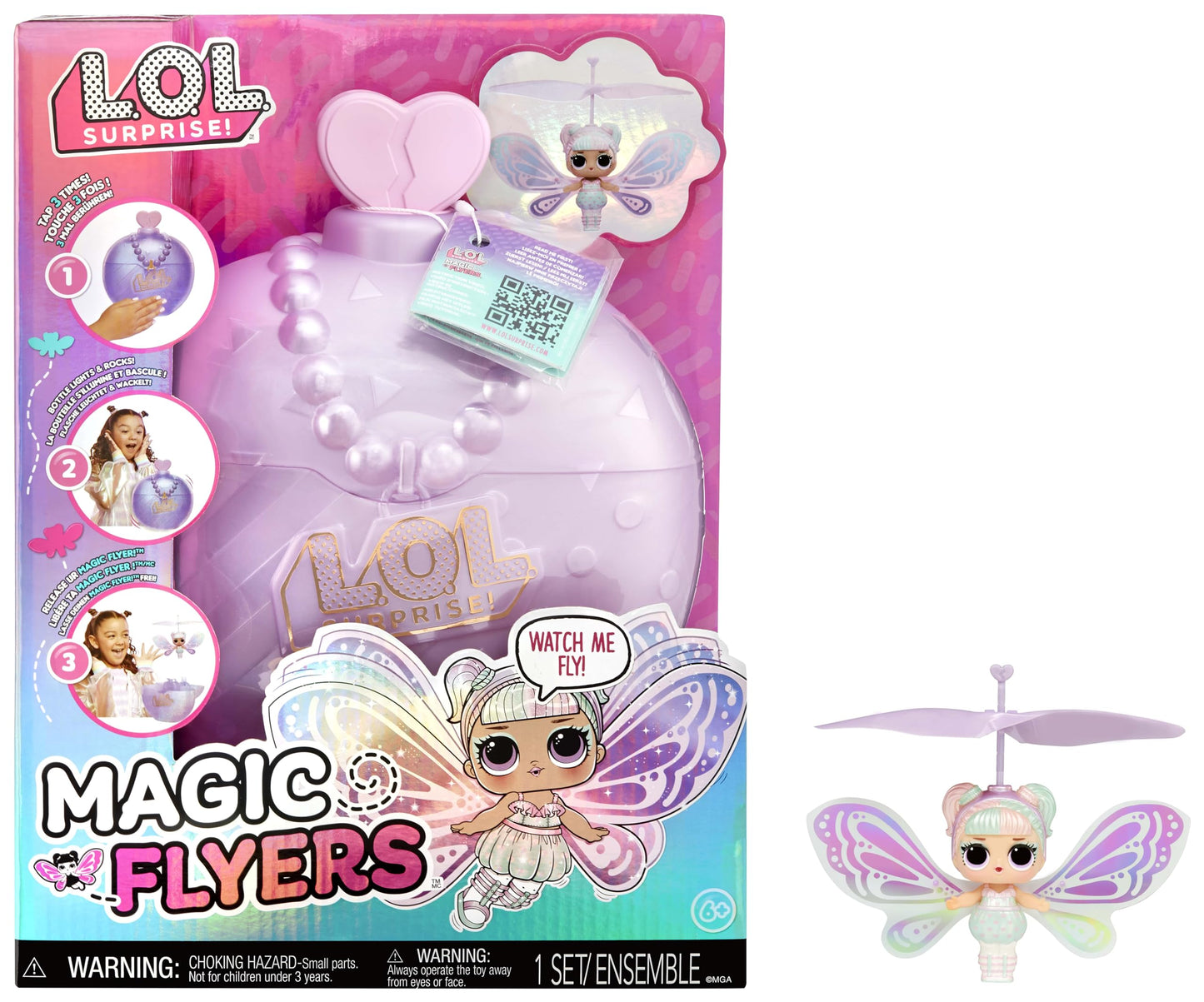 L.O.L. Surprise! Magic Flyers - Sweetie Fly - Păpușa zburătoare cu control manual – colecționabilă cu unboxing în sticlă tactilă - ideală pentru fetițe de 6 ani