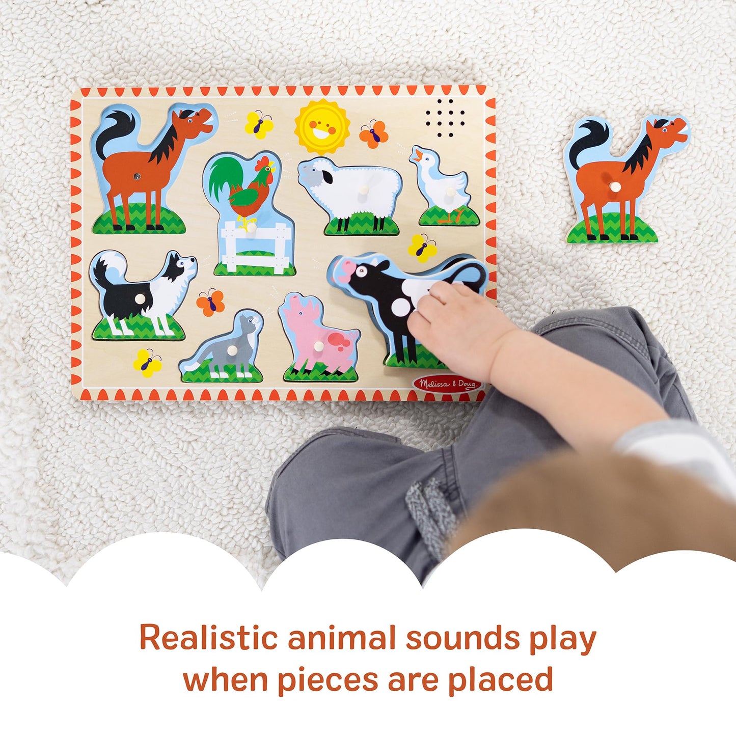 Melissa & Doug Puzzle sonor Animale de Fermă, 8 piese, 2+ ani