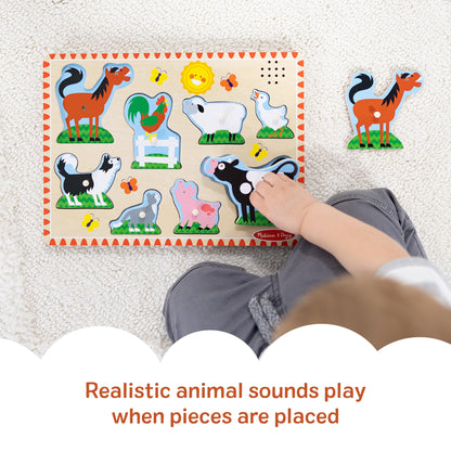 Melissa & Doug Puzzle sonor Animale de Fermă, 8 piese, 2+ ani