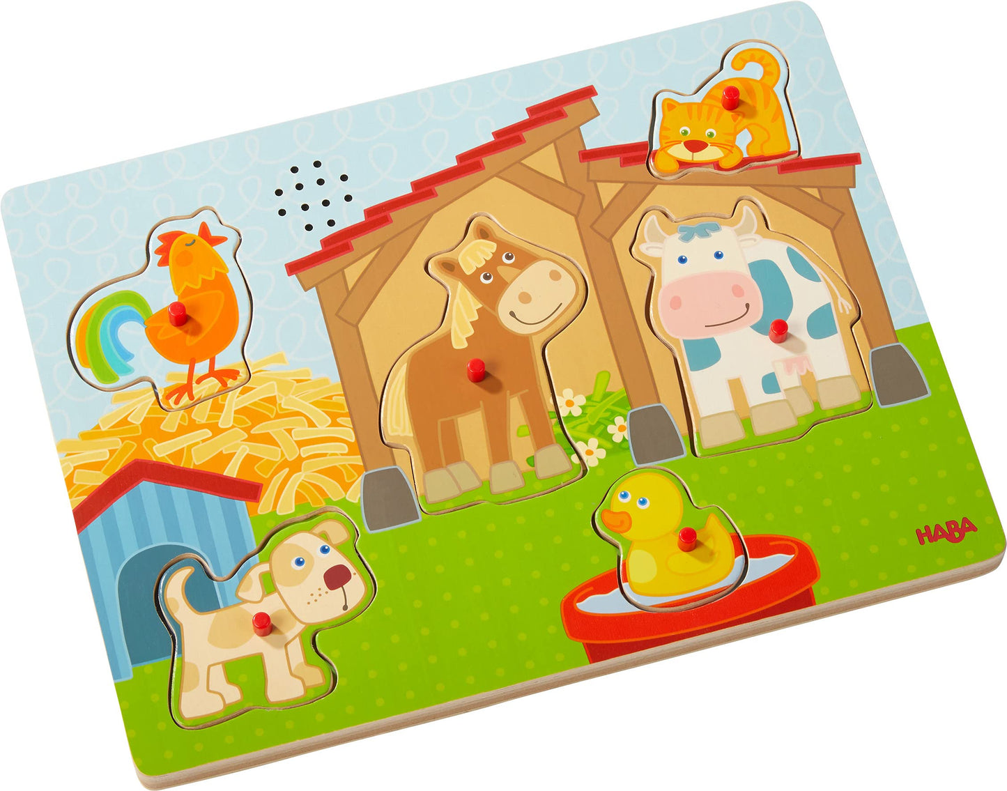 HABA Puzzle Sonor pentru Copii "Pe Teren", Puzzle pentru copii de la 2 ani cu motiv de viață la țară și animale de fermă, Sunete amuzante de animale pentru distracție suplimentară - 303179