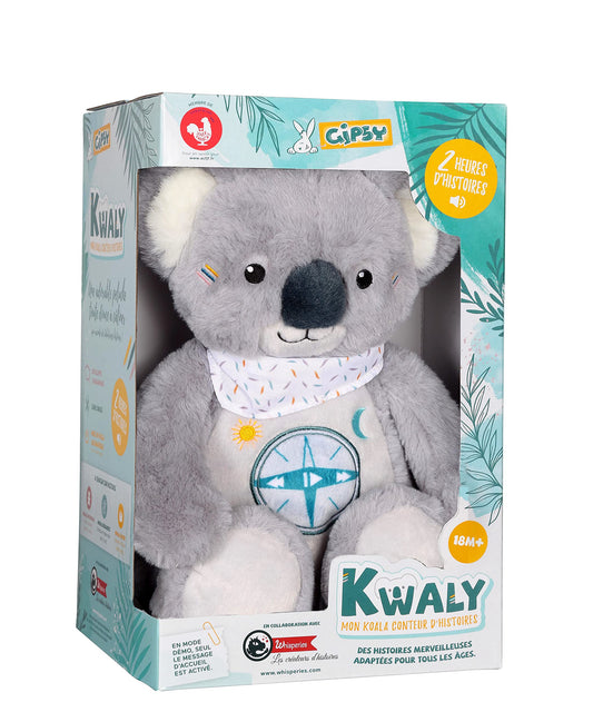 Jucării Gipsy – KWALY – Koala Povestitor Interactiv – Pluș Vorbitor – Versiune Franceză – 2 Ore de Povești Minunate pentru Copii de 2 până la 8 Ani, Gri