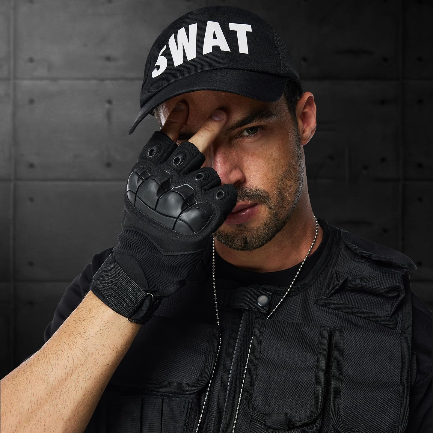 Costum Ulikey SWAT pentru bărbați, vestă poliție, costum de securitate cu vestă, șapcă, suport pentru pistol și curea pentru cosplay, Halloween, carnaval, petreceri.