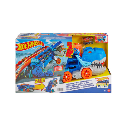 Hot Wheels City T-Rex Transporter cu pistă, 4+ ani