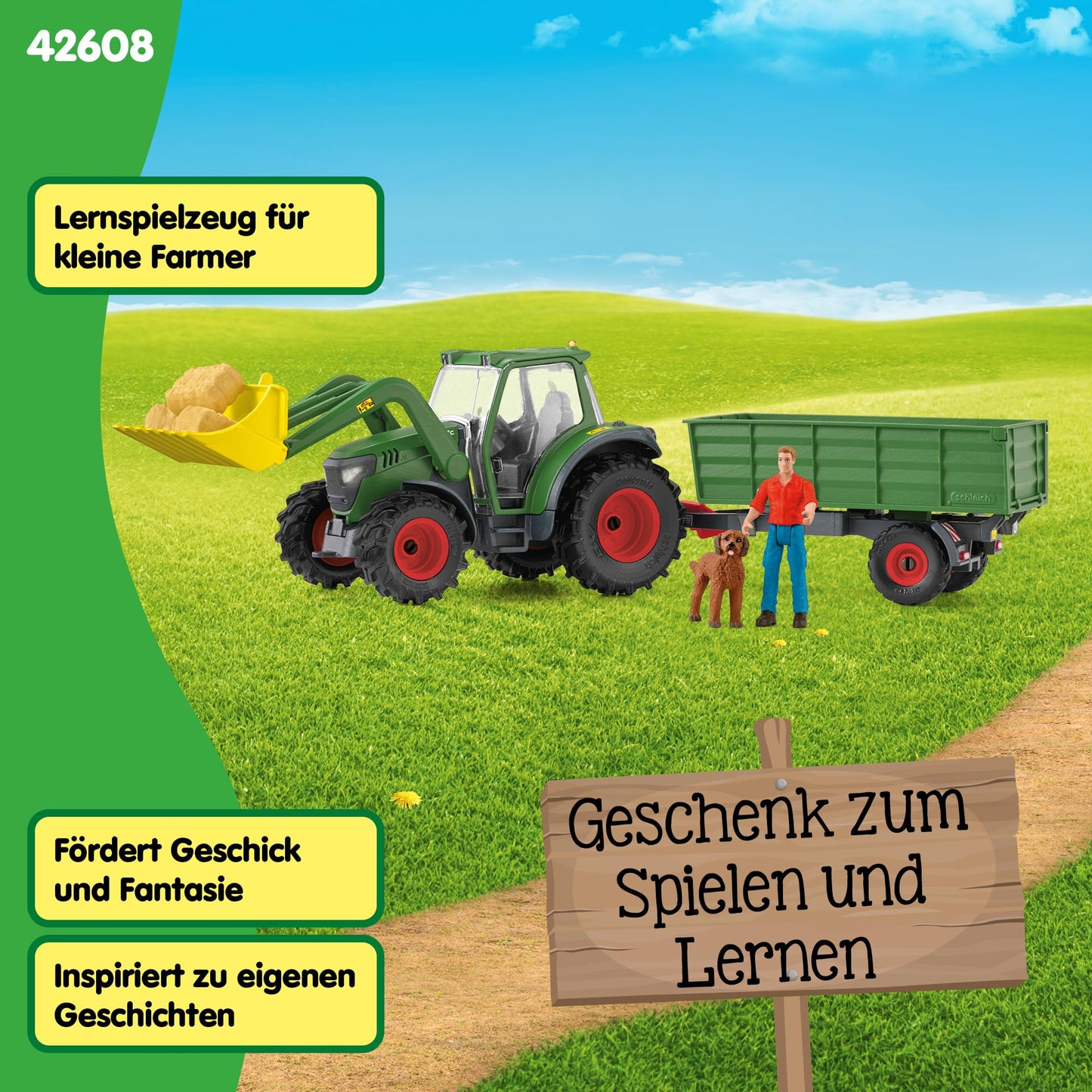 Schleich 42608 Set Tractor cu Remorca, Farm World, 50 piese