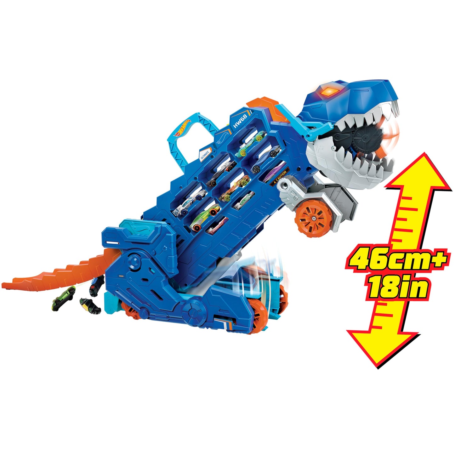 Hot Wheels City T-Rex Transporter cu pistă, 4+ ani