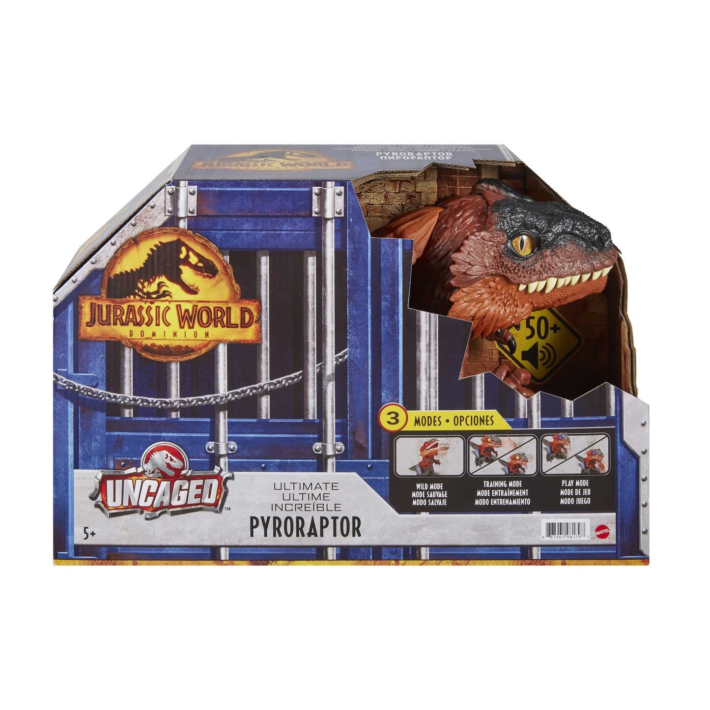 Figurina Mattel dinozaur JURASSIC WORLD, interactiva, efecte luminoase si sonore