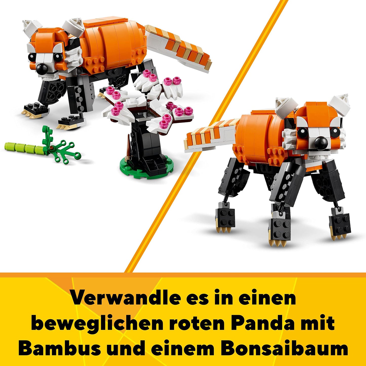LEGO 31129 Creator Tiger, Panda sau Pește, Set 3-in-1 de Figurine Animale, Jucărie pentru Copii, Băieți și Fete, Jucărie de Construcție cu Animale
