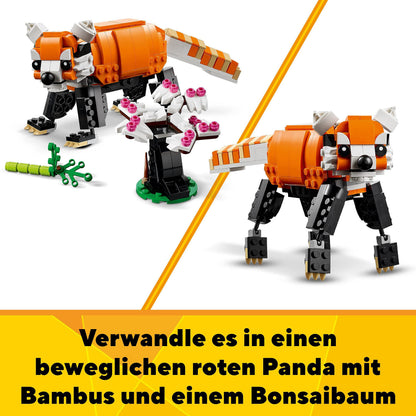 LEGO 31129 Creator Tiger, Panda sau Pește, Set 3-in-1 de Figurine Animale, Jucărie pentru Copii, Băieți și Fete, Jucărie de Construcție cu Animale