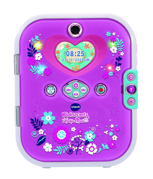 VTech KidiSecrets Selfie Music 2.0 - Jurnal interactiv pentru copii cu dual-camera, MP3, ecran color și tastatură, în limba italiană, cu baterii incluse.
