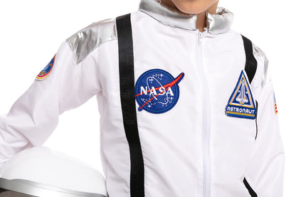 Costum Astronaut  Halloween cu Dungi Argintii pentru copii, Marime 3-4 ani - Jumpsuit Pilot cu Casca