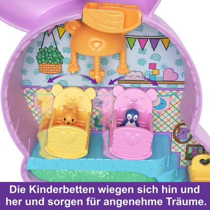 Polly Pocket Geanta Mama și Joey Cangur - Set de joacă 2-în-1 cu cameră pentru pui de animale, 2 păpuși, 7 animale și accesorii, inclusiv geantă moale și cutie, perfect pentru călătorii, de la 4 ani, HKV50