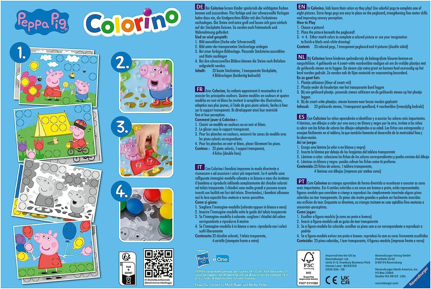 Ravensburger - Colorino Peppa Pig, Joc Educațional și Creativ, Cadou pentru Băieți și Fete de la 2 Ani