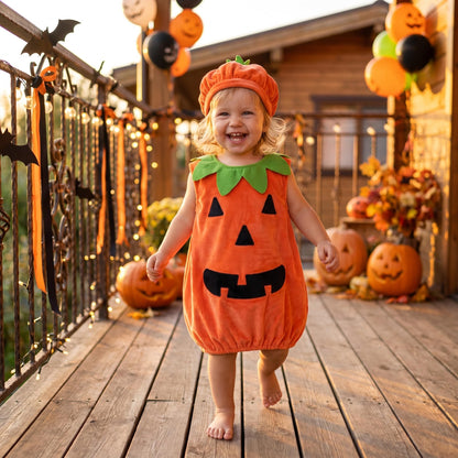 Carolilly Set costum Halloween bebeluși, dovleac, drăguț, pentru băieți și fete, mărime 80 cm, portocaliu
