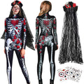 Ycaaeo Costum Schelet Halloween cu Trandafir