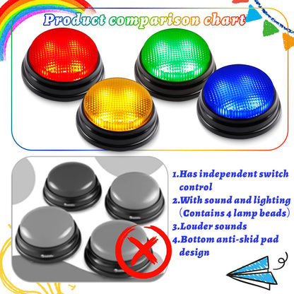 BEAN LIEVE GB-02 Set de buzzere pentru răspunsuri cu 4 sunete personalizate, sirenă, buzzer, laser și încărcare, pentru jocuri în clasă și acasă, set de 4, multicolor
