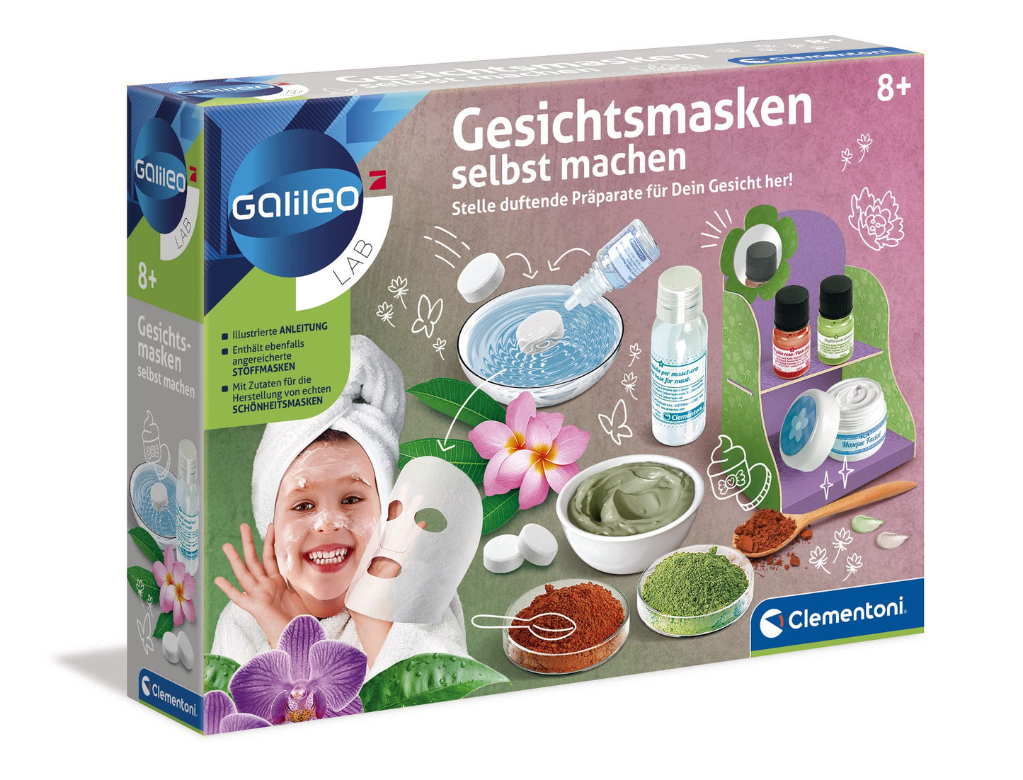 Clementoni Galileo Lab – Mască de față DIY, set cosmetic pentru copii de la 8 ani, cu țesături parfumate pentru relaxare, 59248