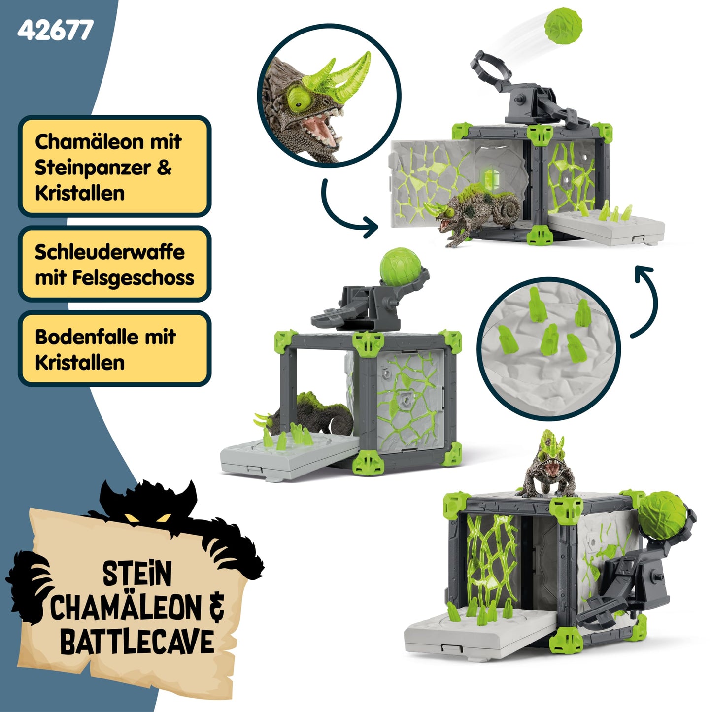 SCHLEICH ELDRADOR Creatures | Schleich Battlecave Stone Chameleon | Caves de Bătălie stivuite în Arenă | Jucărie pentru 7 ani+ | 34 piese