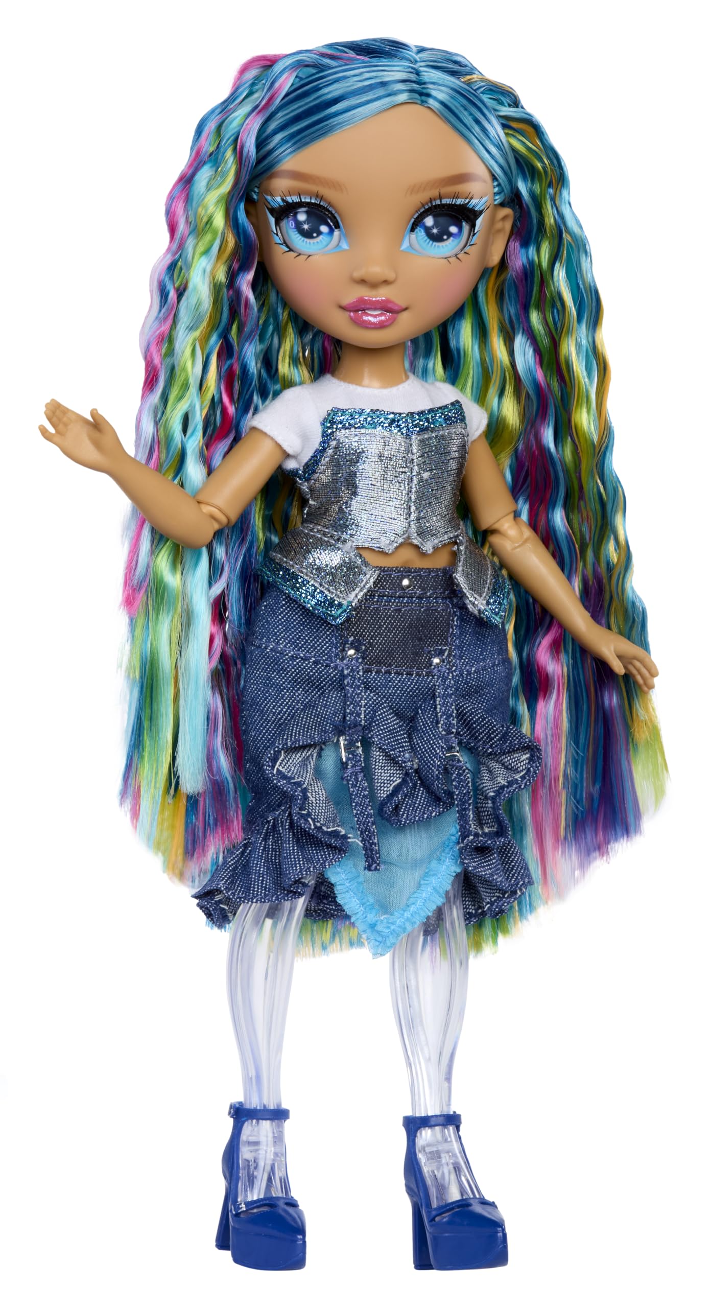 Rainbow High Rainbow Shimmers cu Slime - Skyler, Albastru - 28 cm Păpușă de Modă cu 1 Set de Slime și 1 Pisicuță de Companie