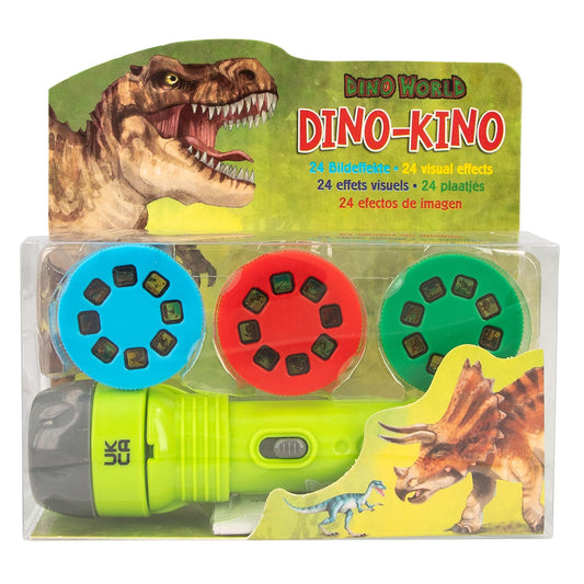 Depesche 12638 Dino World Lanternă de mână cu 24 de efecte vizuale, lampă portabilă care proiectează imagini cu dinozauri, pe baterii