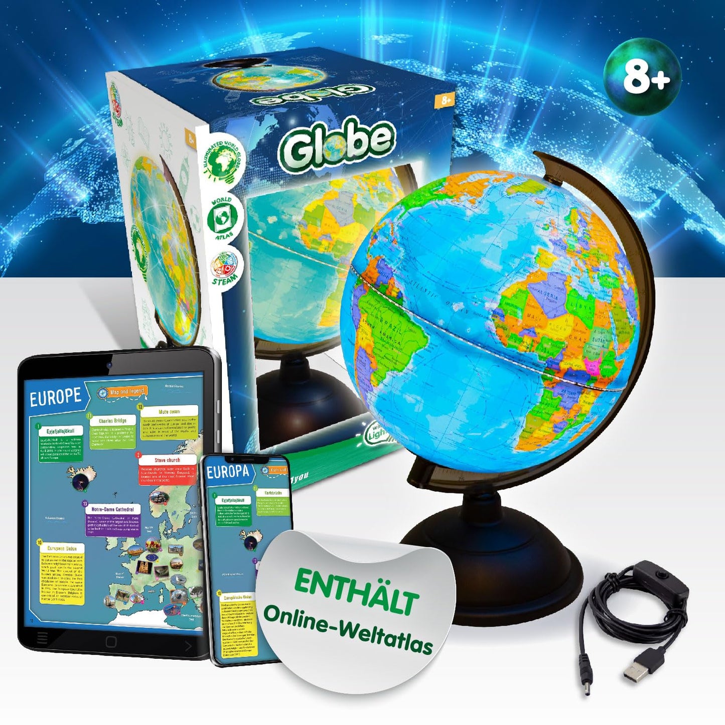 Science4you Glob pământesc iluminat cu atlas, 8+ ani