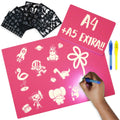 BONNYCO Tablă Desen Magic UV, A4+A5, 6 șabloane, roz