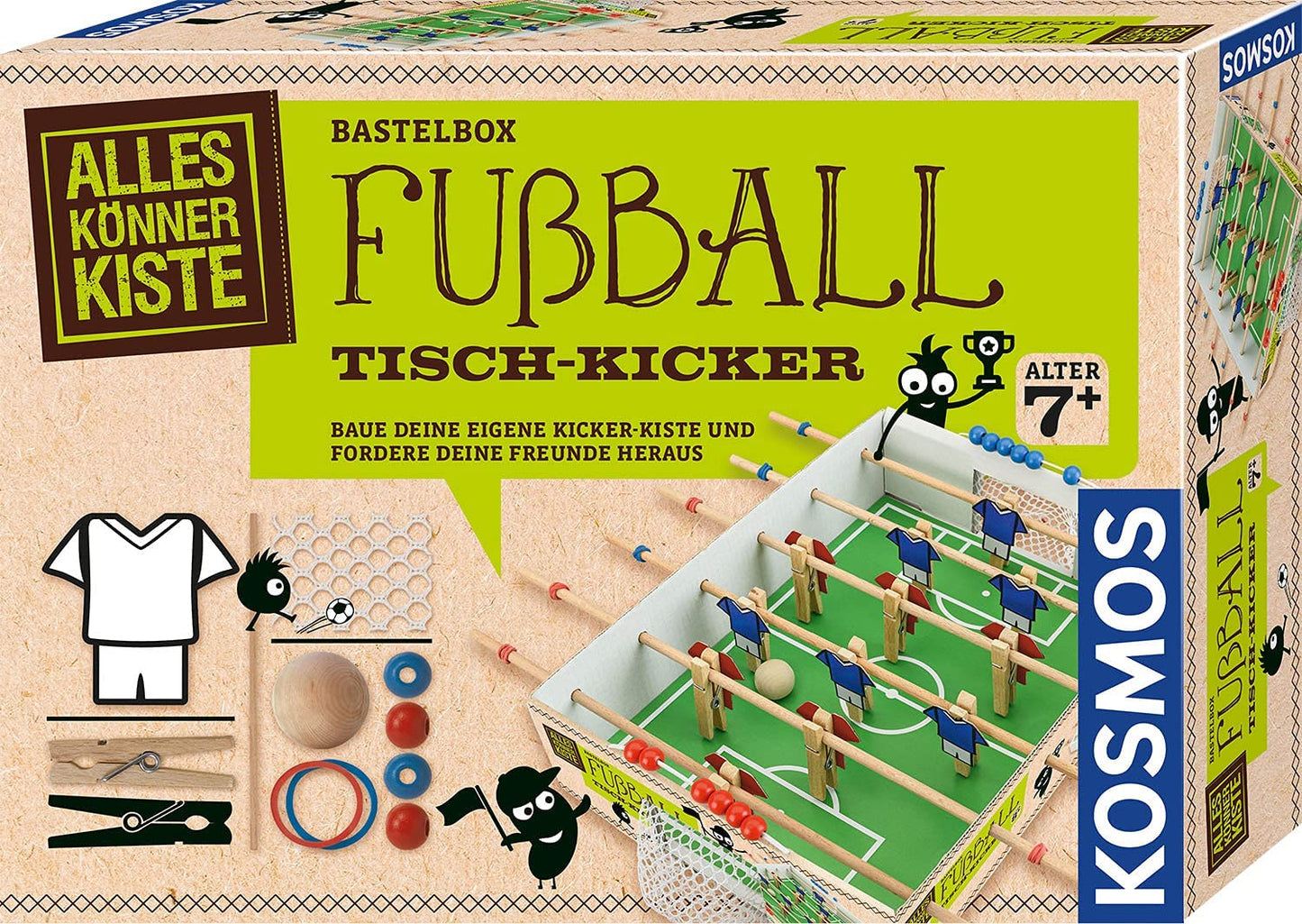 Fotbal de masă Kosmos 604479 AllesKönnerKiste, set DIY pentru băieți și fete de peste 7 ani, set complet pentru construcție și joc de fotbal la masă.