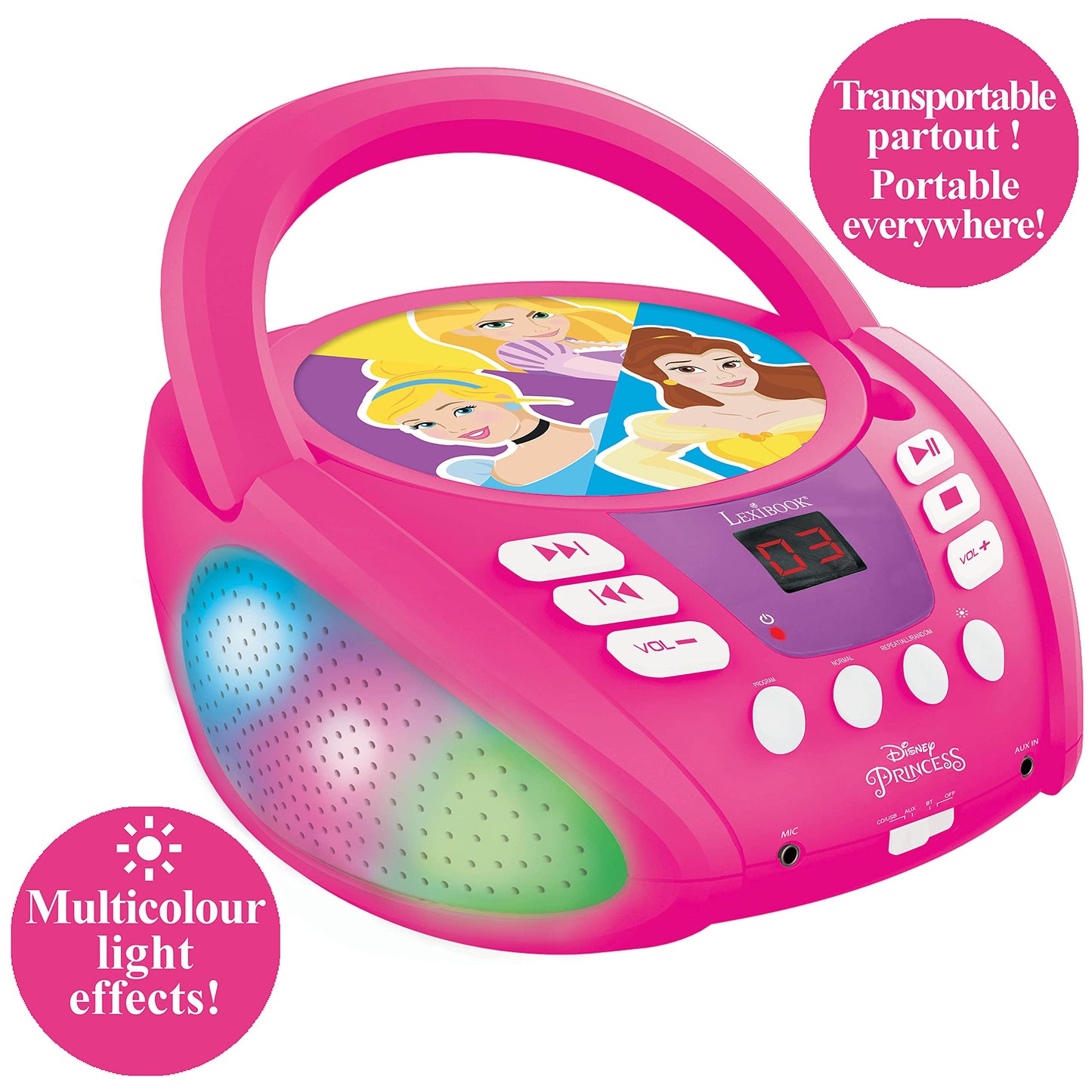 Lexibook RCD109DP CD Player Bluetooth Disney Printese, roz