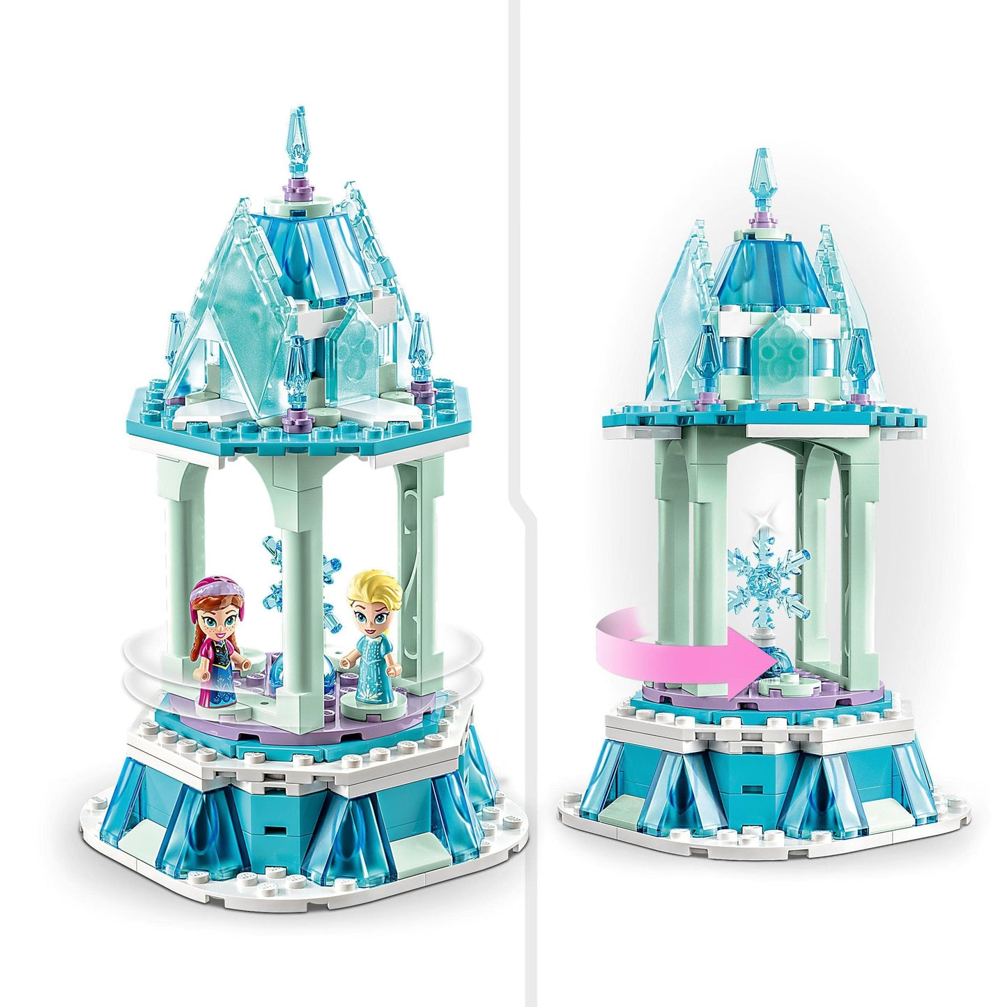 LEGO Disney Princess - Caruselul magic al Annei și Elsei, jucărie inspirată de Palatul de Gheață Frozen, cu 3 figurine iconice și figura lui Olaf 43218