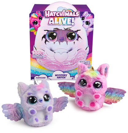 Hatchimals Alive Mystery Ei Pufficorn - Ou magic auto-încărcat de 25 cm cu jucărie interactivă surpriză, pentru copii de la 5 ani.