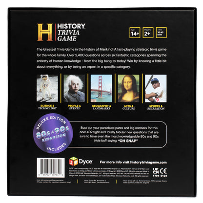 DYCE History Channel Joc de societate Trivia Ediție Deluxe cu Extensie ani 80 și 90 - 2400+ Întrebări de Cultură Generală pentru Adulți, Familie și Adolescenți