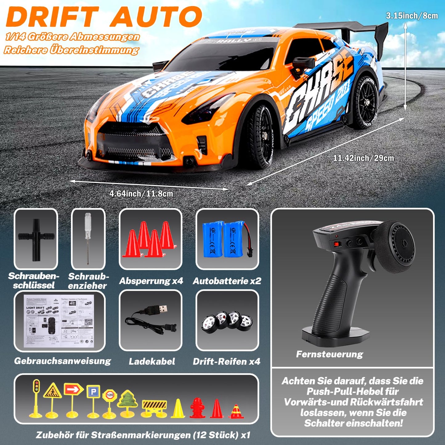 Jonrryin Mașinuță RC Drift 1:14, 25 km/h, 8+ ani