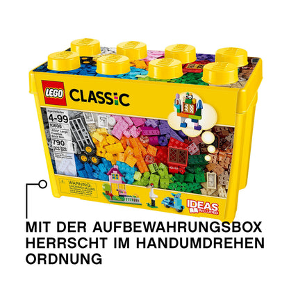 LEGO Classic Cutie Box cu Piese Mari, Jucărie de Construcție pentru Fete și Băieți, cu Cutie de Depozitare, Include Piese Colorate, Roți, Uși, etc. în 33 de Culori, Cadou pentru Copii de la 4 Ani 10698