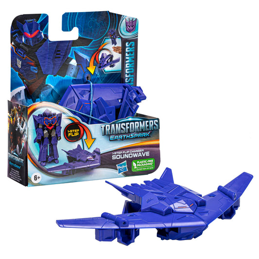 Transformers Jucărie EarthSpark 1-Step Flip Changer Soundwave Figură de Acțiune (10 cm), Jucărie Robot pentru Copii de la 6 Ani
