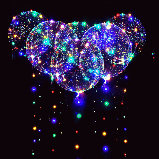 UZER UB2003 Set de baloane LED Bobo multicolore, 18 baloane transparente, 3 niveluri luminoase, șirag de lumini LED intermitent, baloane cu heliu 51 cm, decor petrecere Crăciun nuntă zi de naștere