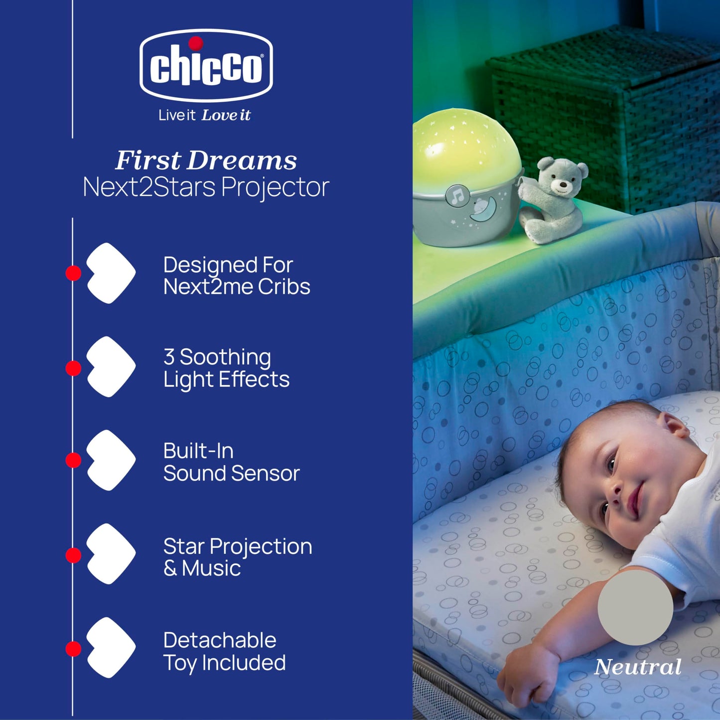 Chicco Next2Stars Proiector cer instelat, 0+ luni