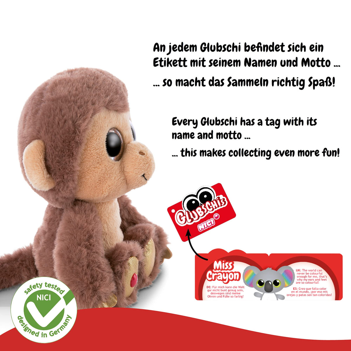 NICI Glubschis Hobson Păpușă de pluș maimuță cu ochi mari sclipitori 25 cm