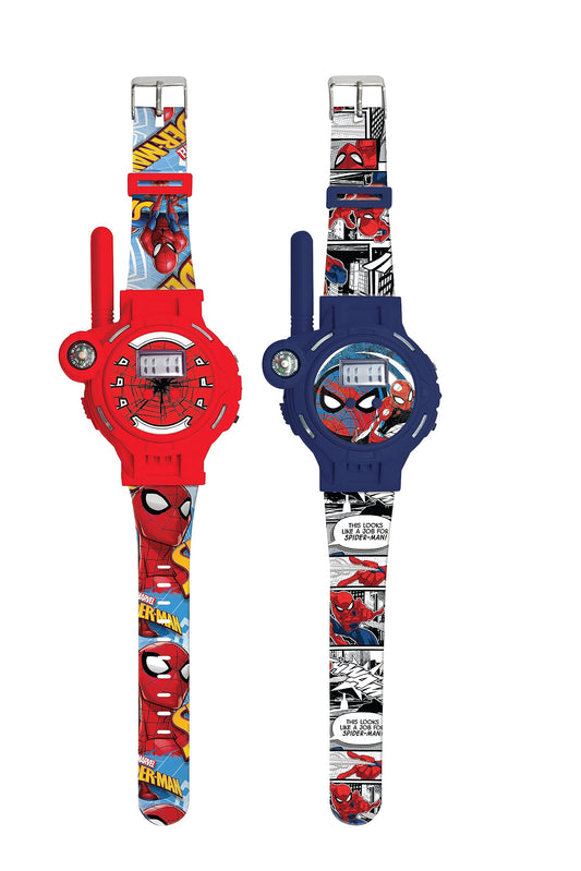 Walkie-Talkies Spider-Man Lexibook, 2 bucăți, rază de acțiune 200m, lanternă, busolă, reîncărcabile, albastru/roșu