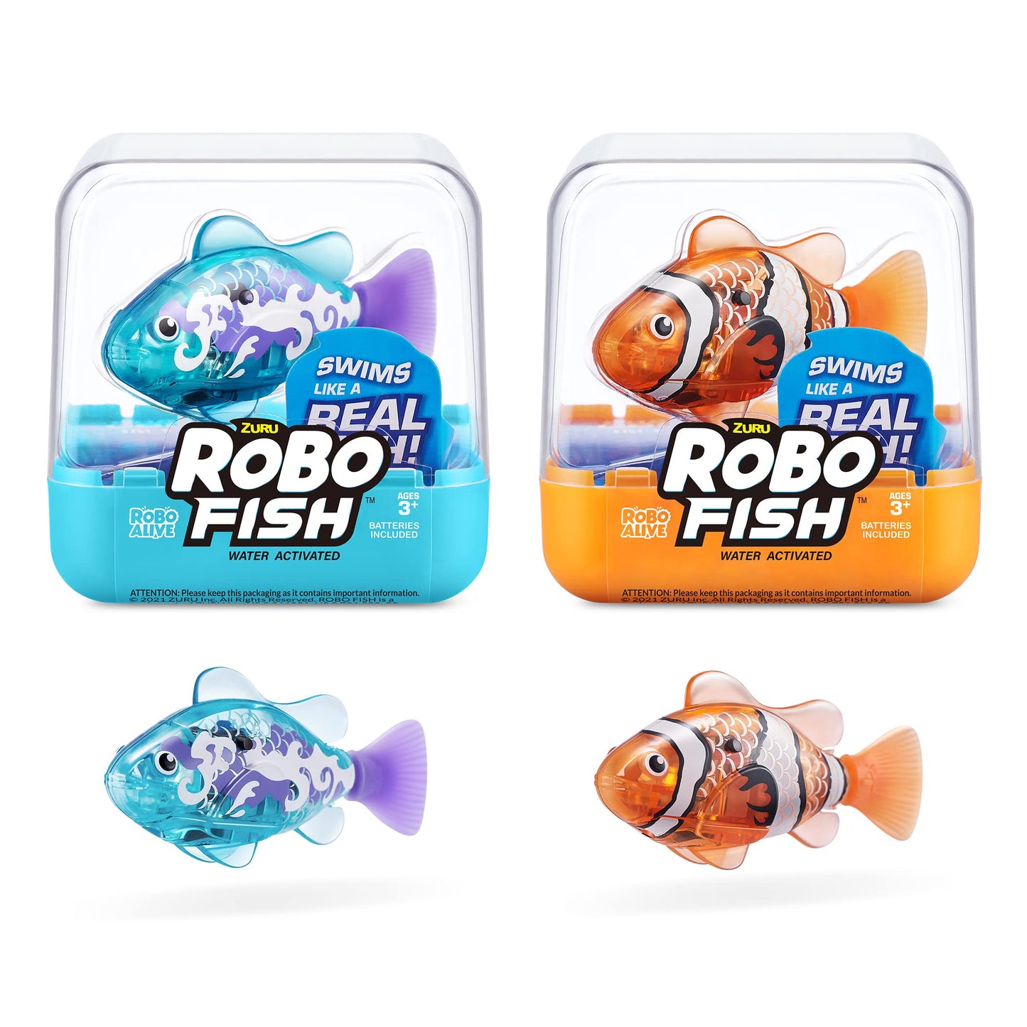 Jucarie 2 Pesti inotatori −interactiv RoboFish portocaliu+albastru Robo Alive S3