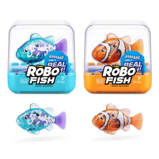 Jucarie 2 Pesti inotatori −interactiv RoboFish portocaliu+albastru Robo Alive S3