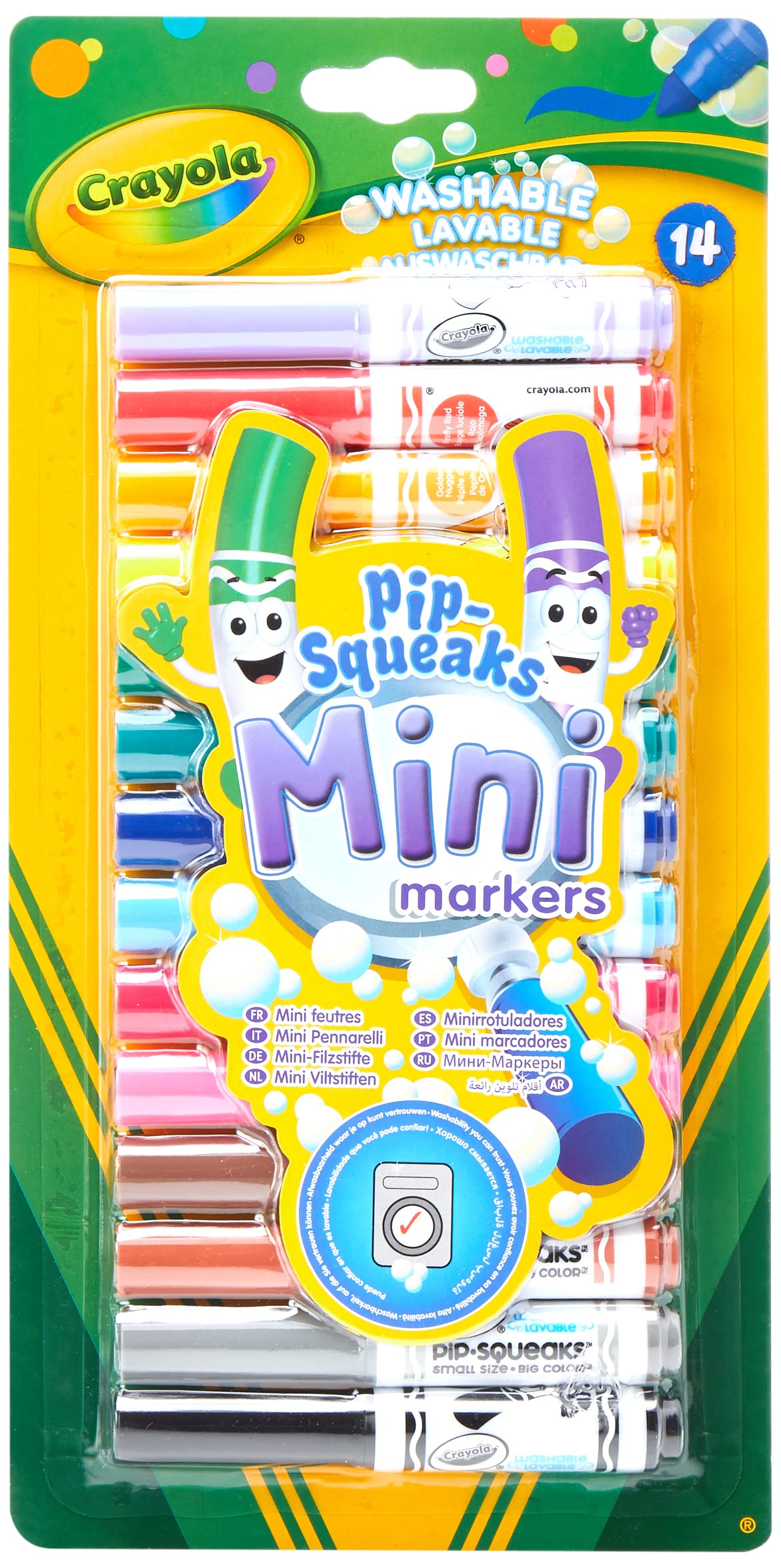 CRAYOLA 14 Mini markere lavabile cu vârf lat, format de buzunar, culori variate, de la 3 ani